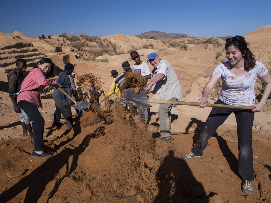 Lotus Gemology's Wimon Manorotkul, Richard Hughes and Billie Hughes trying their hand at Ilakaka's Banque Suisse deposit in Madagascar. Such field trips are a vital part of gemology.