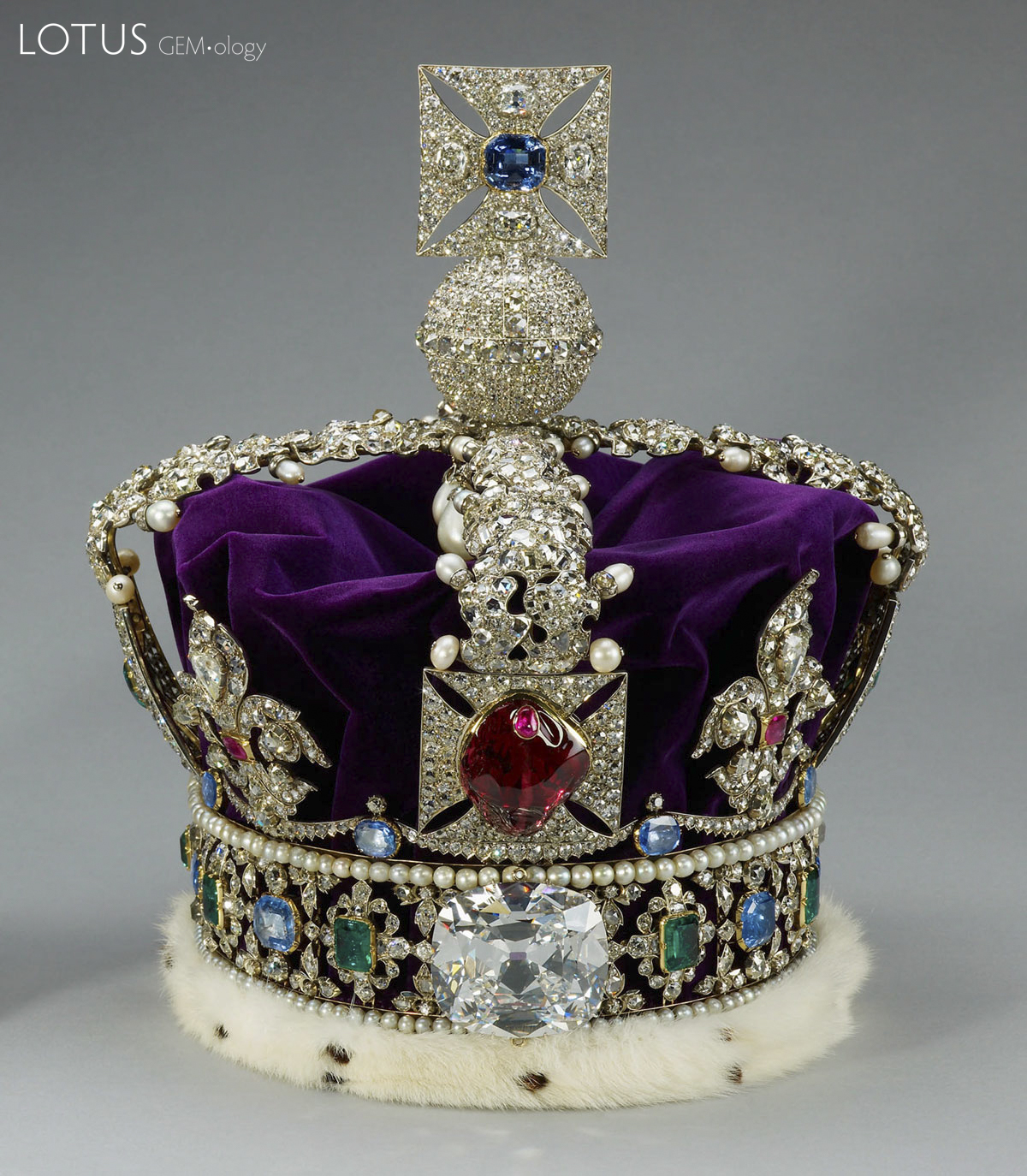 Perhaps the world's most famous gem, the Black Prince's Ruby (front, center), is actually a large red spinel. Its history is documented back to 1366 AD. Today it is mounted on the front of Britain's Imperial State Crown, which is located in the Tower of London. Britain's Imperial State Crown contains more famous gems than virtually any other ornament in the world, including the Black Prince's Ruby, the Stuart Sapphire (not visible), St. Edward's Sapphire (on top) and the Cullinan II diamond (below the Black Prince's Ruby).