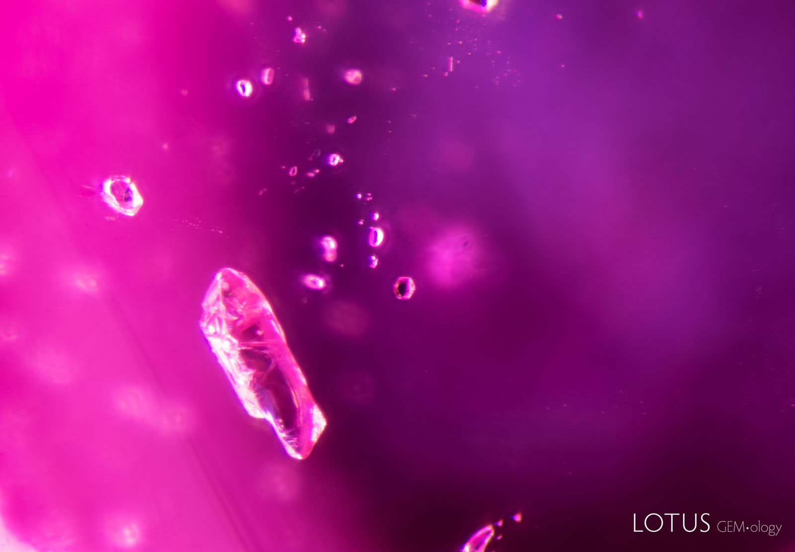 (Unheated) An elongated mica crystal surrounded by several smaller crystals in sample 8.