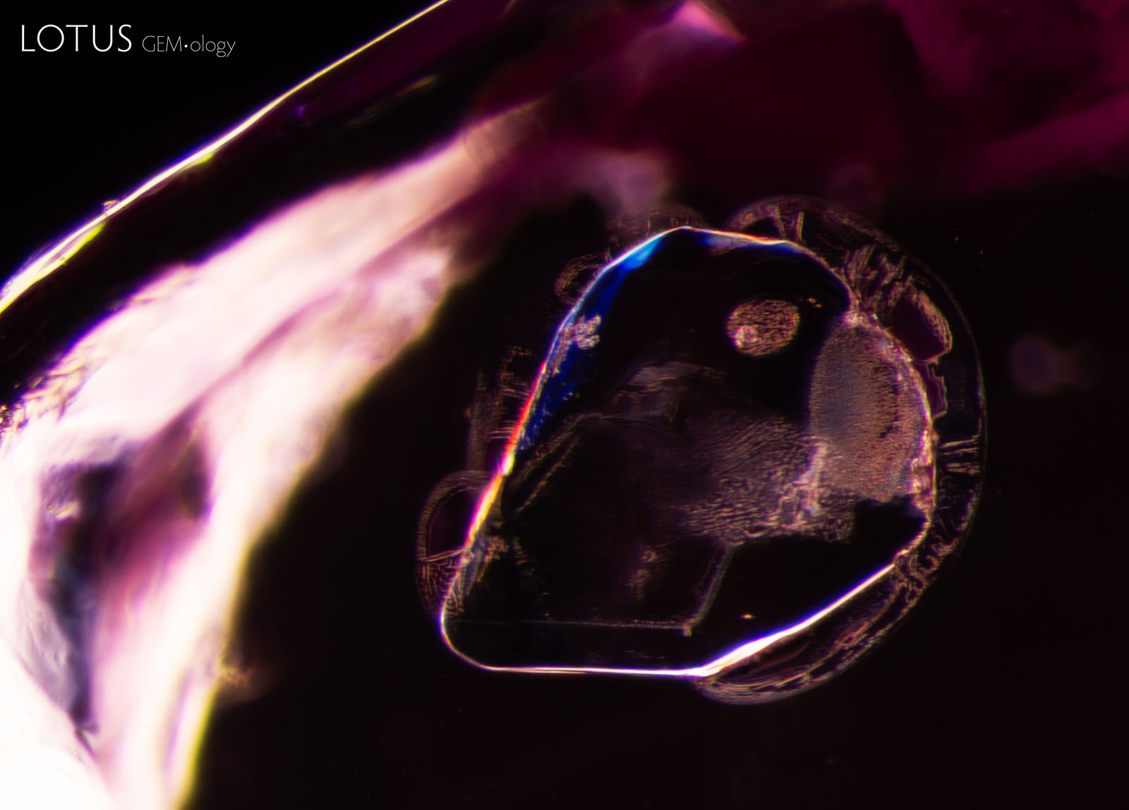 (1100°C) Changes to the crystal’s interior become easier to see in darkfield illumination.
