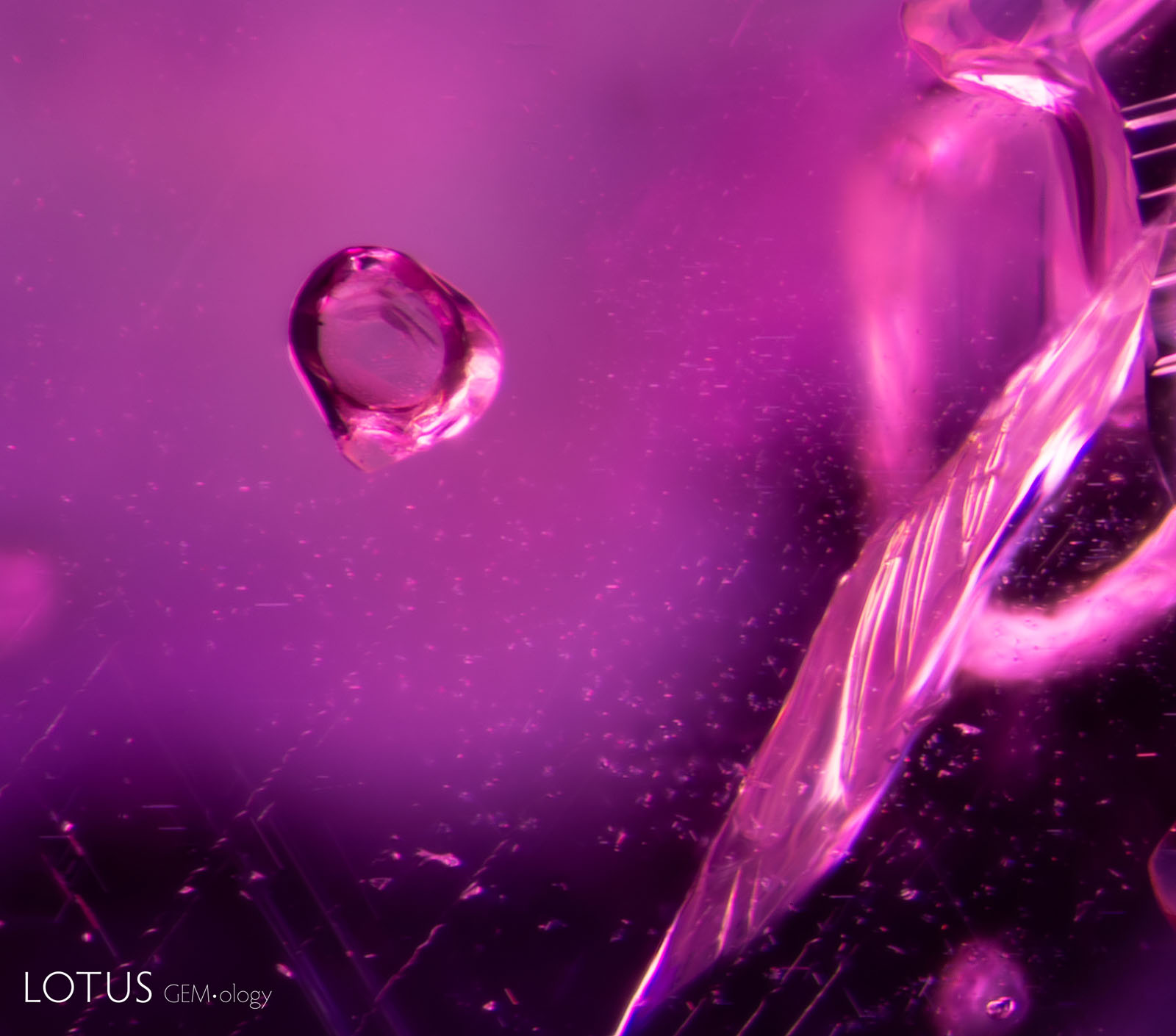 (Unheated) Sample 37 shows a rounded apatite crystal next to a fissure, with rutile silk needles at the bottom.