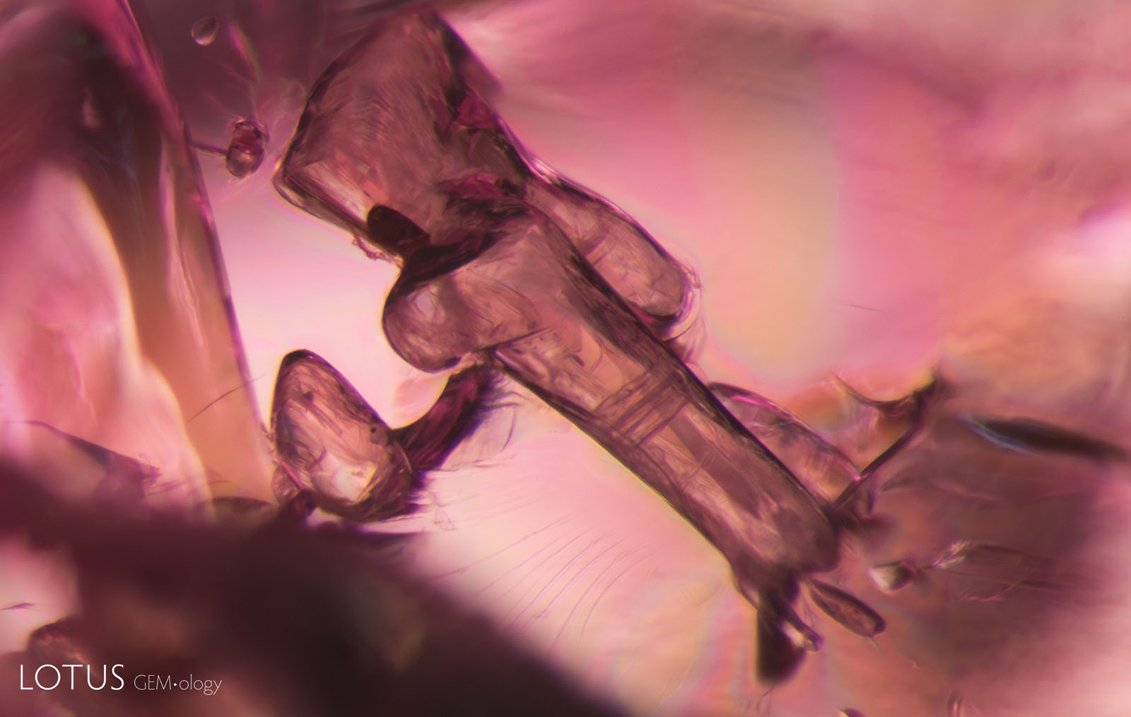 (900°C) Fissures have developed around the mica crystals, and the striations have become much less prominent.