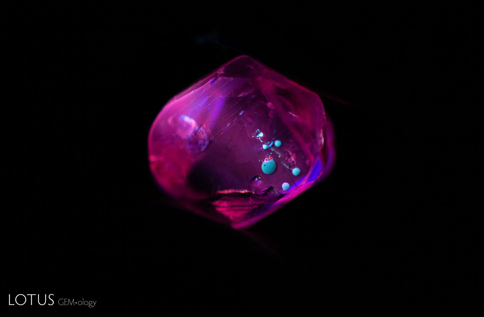 At a relatively high temperature of 1500°C, it develops a medium chalky fluorescence. The bright round chalky features here are molten material that has hardened on the surface.