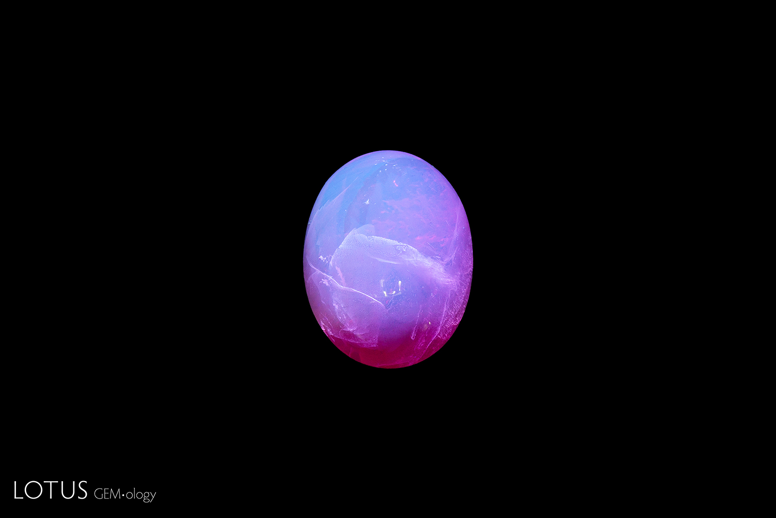 Chalky fluorescence in flux synthetic ruby when examined under short wave UV light.