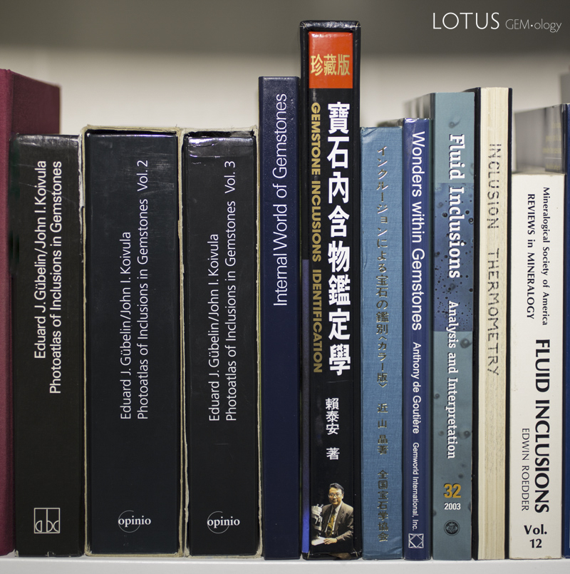 A selection of monographs on inclusions in gems and minerals in the library of Lotus Gemology's Richard W. Hughes