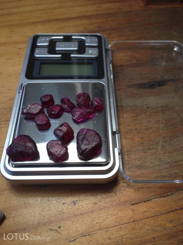 Rough ruby said to be from the new (2015) find south of Andilamena, Madagascar. Two weeks after receiving this photo from a friend, cut stones began arriving at Lotus Gemology's Bangkok office.
