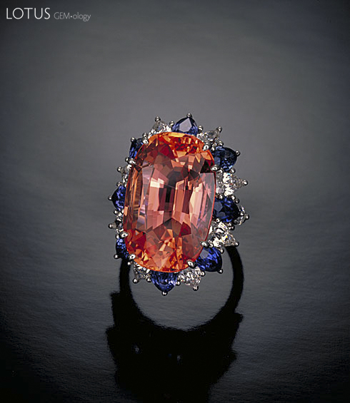 Figure 12.&nbsp;Along with the crystal in Figure 3, this 30-ct. padparadscha from Sri Lanka was cited by Robert Crowningshield as the epitome of the variety. Photo &copy; Tino Hammid.