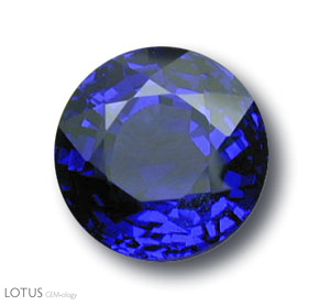 This 5-ct. plus untreated Burma sapphire currently available from Pala International shows the intense violetish blue color that has made Mogok sapphires among the most sought after in the world. It's round shape makes it particularly desirable. Photo: John McLean; Gem: Pala International