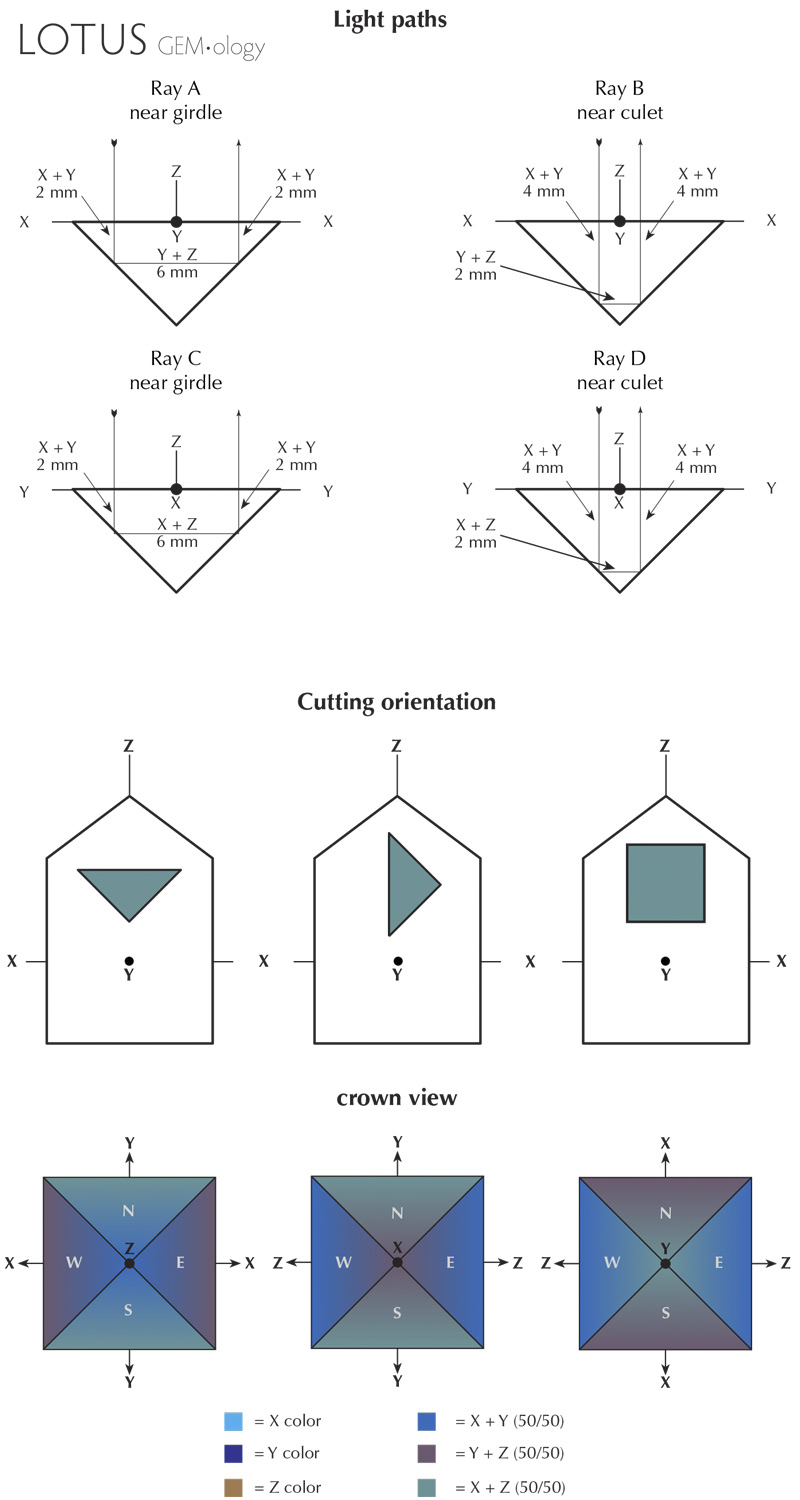 Figure 12. Pleochroism in biaxial crystals. Illustration: Richard W. Hughes