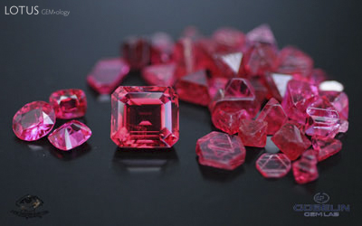 Fine Mogok red spinel (over 5 carats) with Mogok spinel crystals including "Star of David" macles. Photo: Vincent Pardieu/G&uuml;belin Gem Lab, 2008.