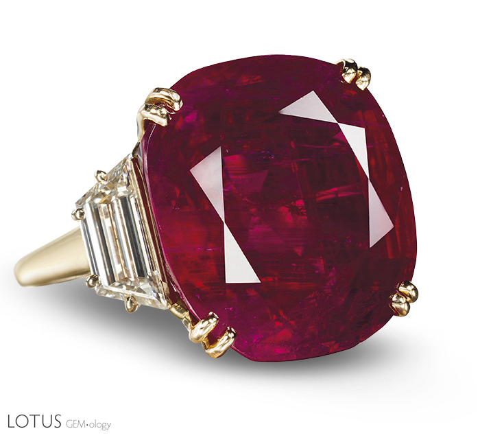 In 2012, this 32.08 ct Burmese ruby ring by Chaumet sold for a spectacular US$6,736,750, or $209,998/ct, then a total price world ruby auction record. Image &copy; Christie&rsquo;s
