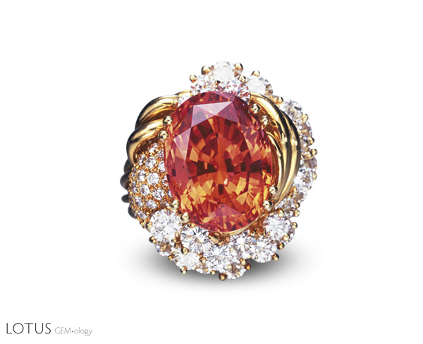 The above stone is a fine example of a padparadscha sapphire. Weighing 20.84 ct, it sold in 2005 for US$374,400. Photo © Christie's