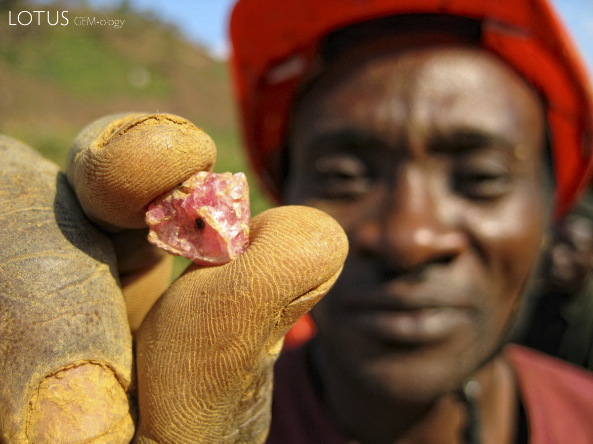 A miner at Ipanko holds a fragment of spinel. Photo: Michael Rogers