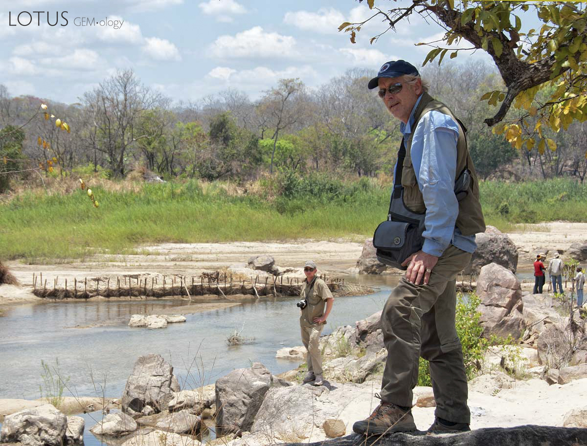 Monty Chitty (foreground) and his son, Warne, along the Muhuwesi river in Tanzania's Tunduru district. Photo: Richard W. Hughes