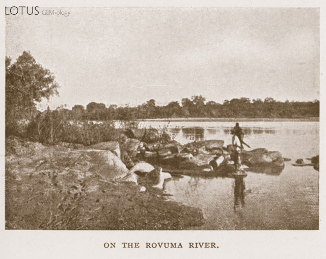 Early 20th century photo of the Ruvuma ('Rovuma') river. Despite the passage of nearly a century, little has changed. Photo from Calvert (1917); from the William Larson Collection