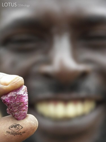 Mr. Esperitus, displaying his ruby find at Lukande, near Mahenge. He was responsible for first discovering the spinel mines at Ipanko. Photo: Vincent Pardieu