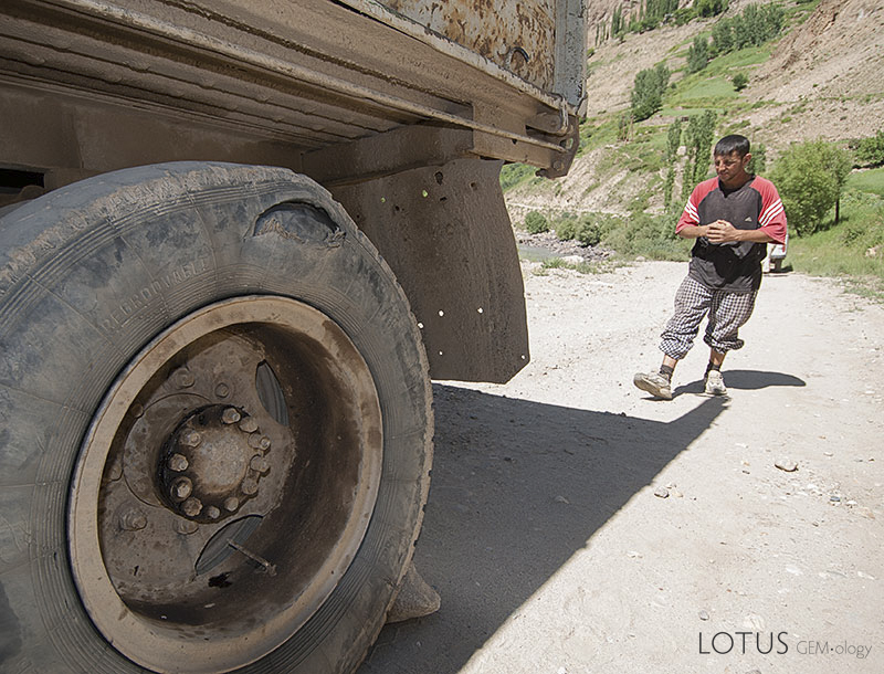 Getting to the mines is sometimes arduous, as this photo taken on the road below Tajikistan's Kuh-i-Lal spinel mines shows. But the rewards of such travel cannot be overstated.