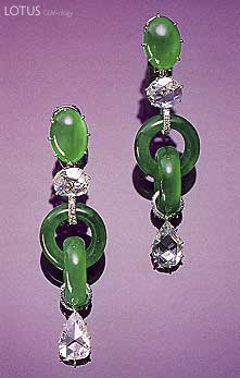 Figure 9. The well-matched hoops and cabochons in these double hoop earrings set with rose-cut diamonds have been dated to the Qing dynasty (1644&ndash;1912). They sold for US$1.55 million in 1997. Courtesy of Christie's Hong Kong; photo &copy; Tino Hammid.