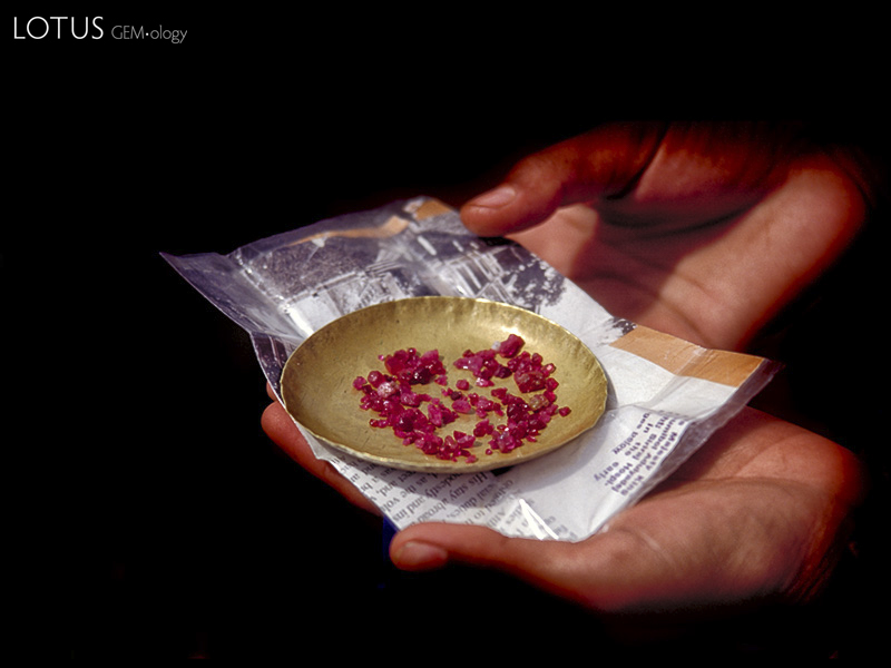Pigeon's blood rubies and spinels straight from the mine. Photo: R.W. Hughes