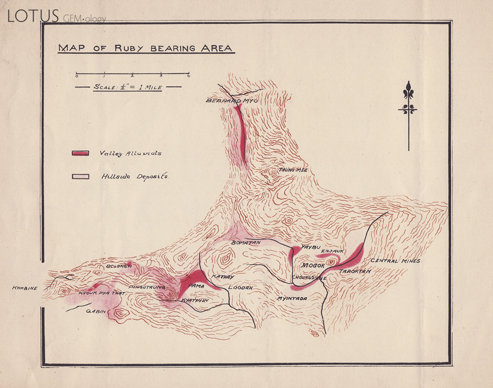 Rare map of Myanmar's Mogok Stone Tract. From The Burma Ruby Mines by Atlay & Morgan (1905)