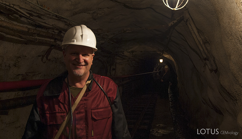 Lotus Gemology Bangkok: Richard Hughes down the hole in Russia's Malysheva emerald mine, July 2006