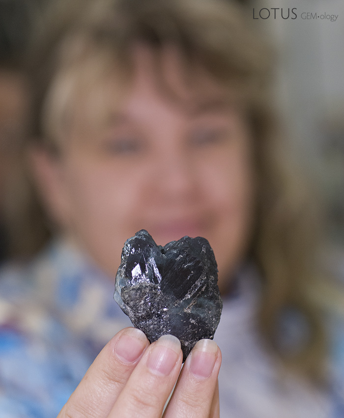 Lotus Gemology Bangkok: At 96.7 grams, this alexandrite crystal is a fine example of the stone that was named after the then-future Tsar Alexander II. Photo: Richard W. Hughes