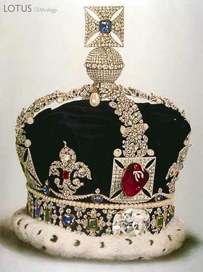 One of the finest examples of a "balas ruby" (spinel) is the Black Prince's Ruby, a 140-ct. monster mounted in the front of the Imperial State Crown of Great Britain. It is on public display at the Tower of London. Photo from Younghusband, G. and Davenport, C. (1919).