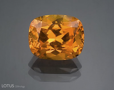 This 6.76-ct clinohumite is a fine example of the "sunflower stone" from Kuh-i-Lal. Stone courtesy of Pala International; Photo: Wimon Manorotkul/Pala International